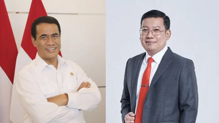 Menteri Pertanian Amran Sulaiman dan mantan Kepala Bapanas Arief Prasetyo Adi dalam acara pangan nasional